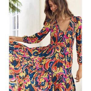 Mister Zimi Cecile Maxi Dress Vintage Paisley, Smocked Boho | 16AU /12US NEW